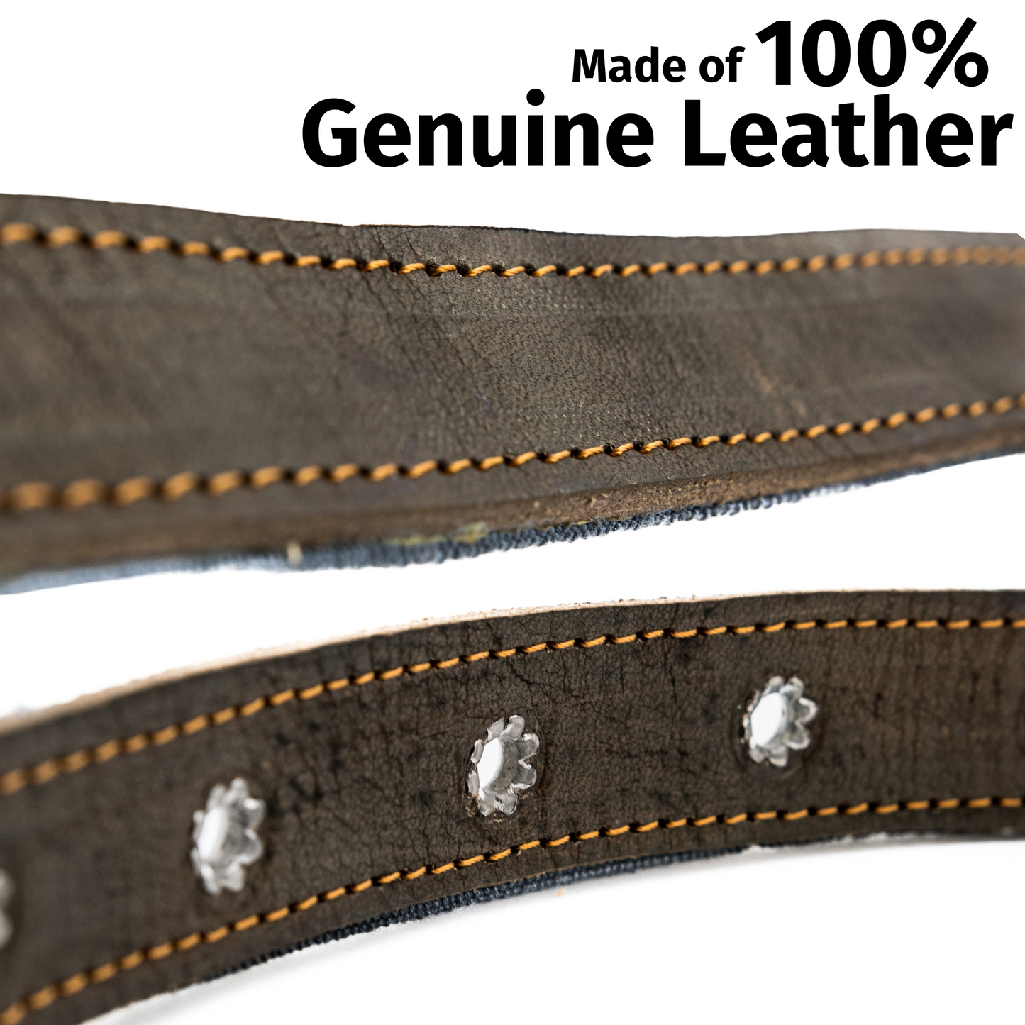 Detailed view of the high-quality leather used in a Bronze Olive dog collar, highlighting texture and finish.