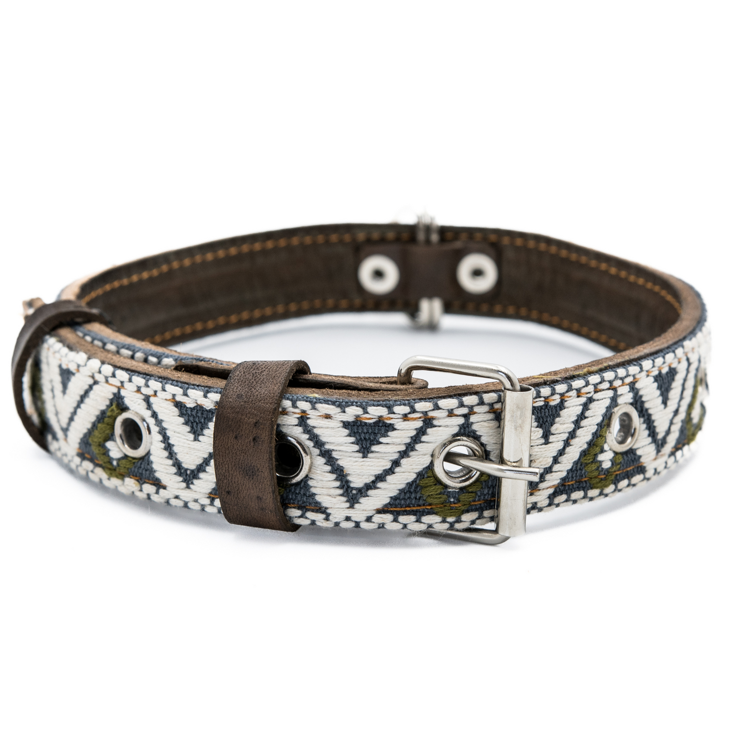 Full view of a Ceramic Cello leather dog collar displaying detailed artisan design and vibrant color.