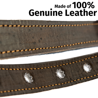 Detailed view of the high-quality leather used in a Ceramic Cello dog collar, highlighting texture and finish.