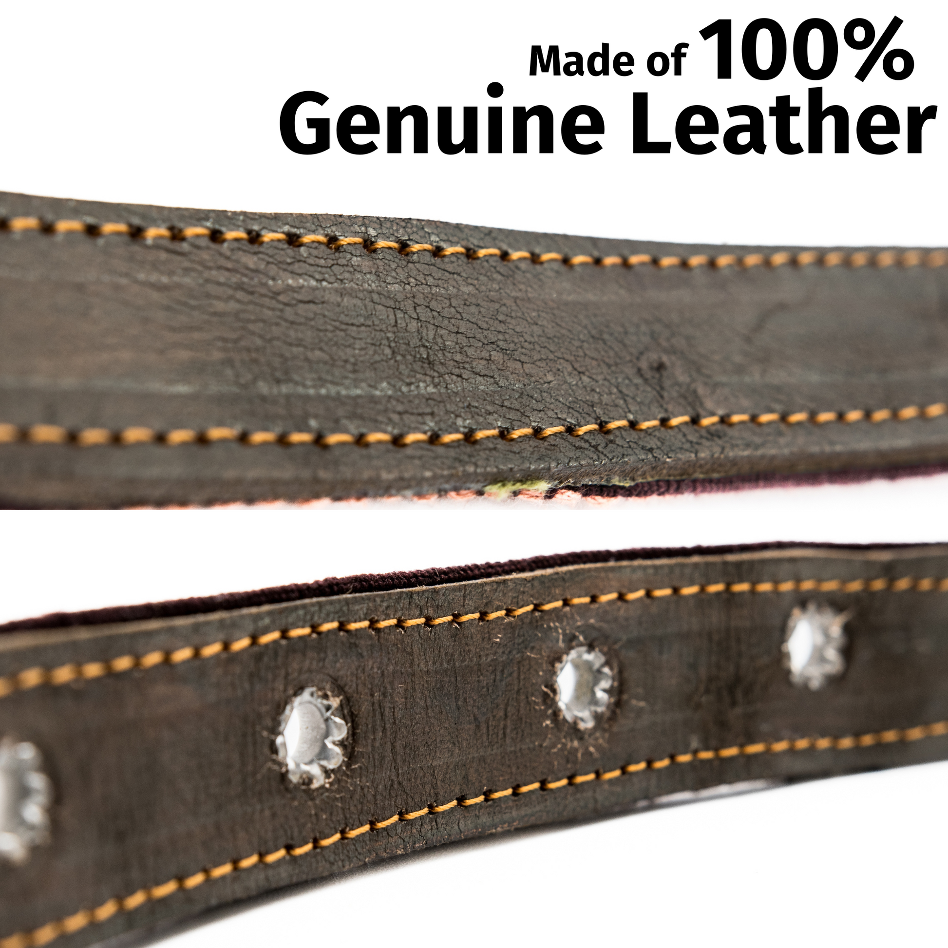 Detailed view of the high-quality leather used in a Brown Rust dog collar, highlighting texture and finish.