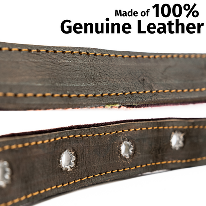 Detailed view of the high-quality leather used in a Brown Rust dog collar, highlighting texture and finish.