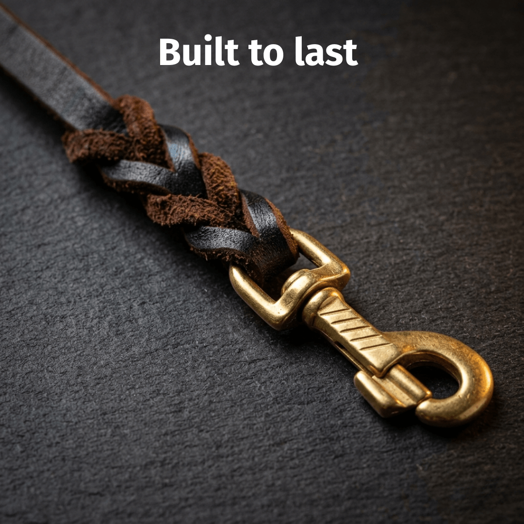 Braided Leather Dog Leash — Full Grain with Solid Brass Clip - Leather Dog Leashes - Paw Tribe