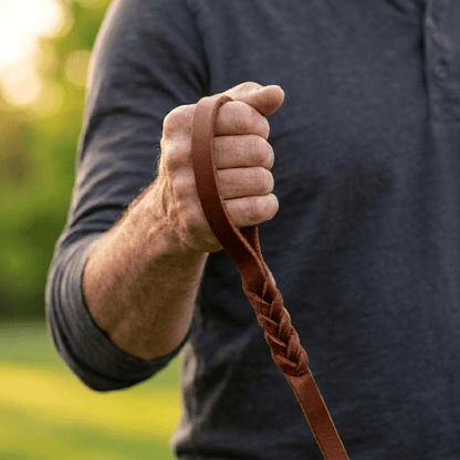Braided Leather Dog Leash — Full Grain with Solid Brass Clip - Leather Dog Leashes - Paw Tribe
