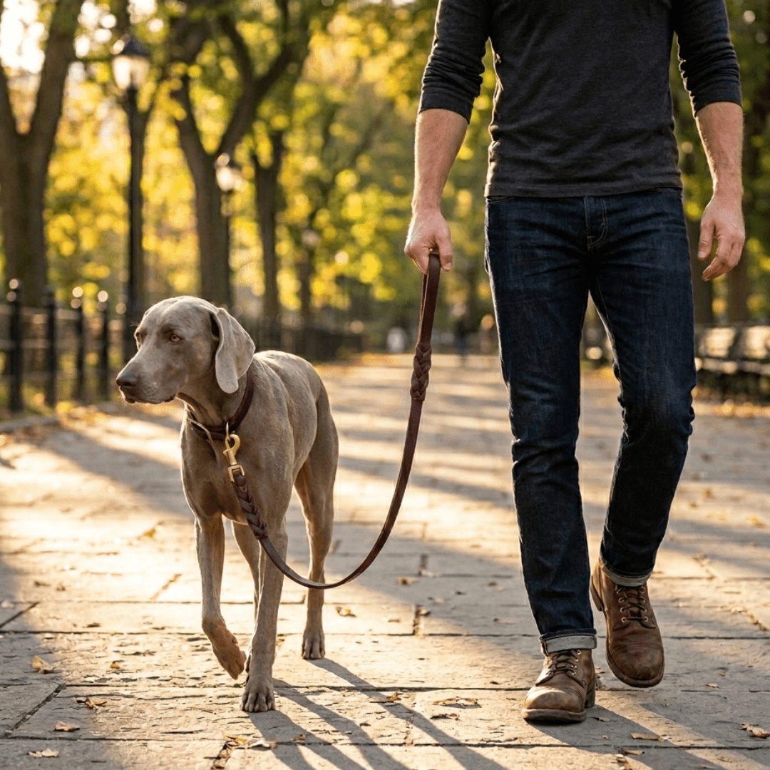 Braided Leather Dog Leash — Full Grain with Solid Brass Clip - Leather Dog Leashes - Paw Tribe