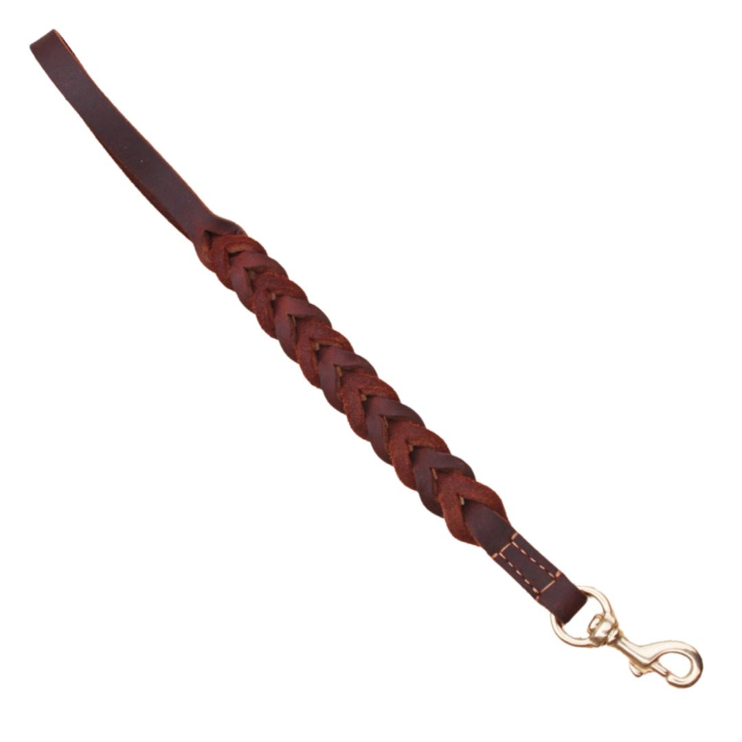 Braided Leather Short Leash — Full Grain Traffic Lead with Brass Clip - Leather Dog Leash - Paw Tribe