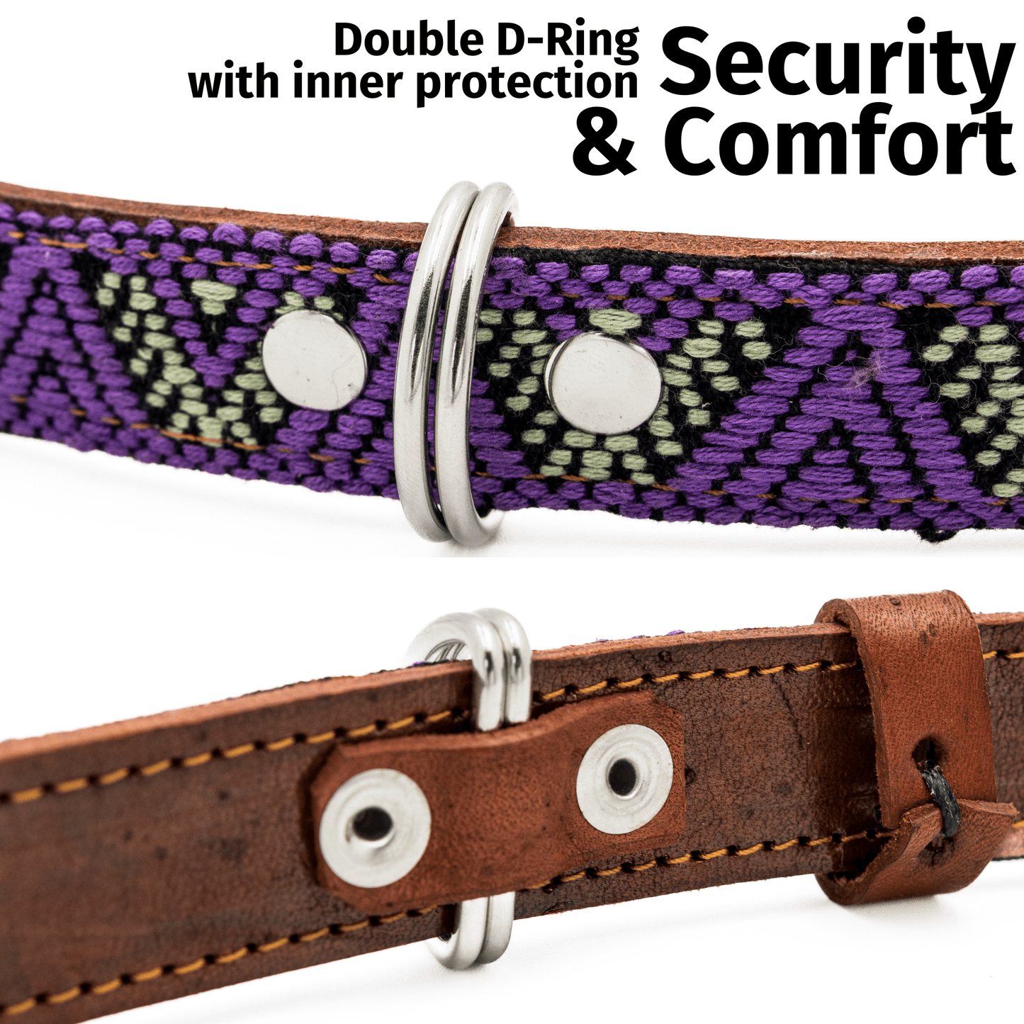 Handmade Leather Dog Collar — Aztec Embroidered | Amethyst - Leather Dog Collar - Paw Tribe