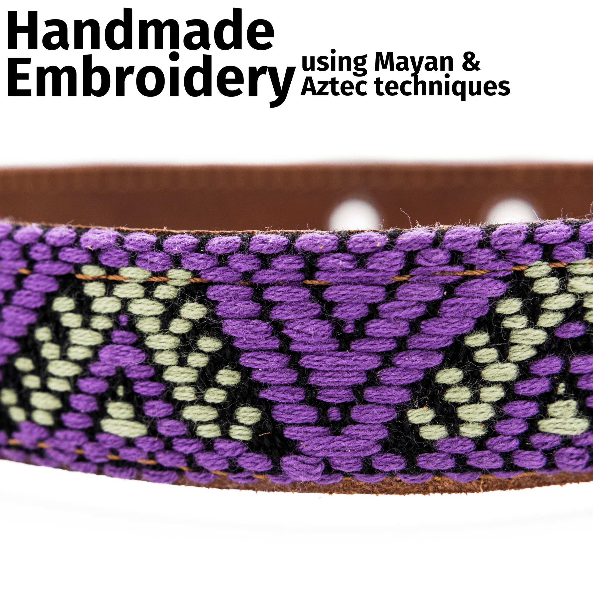 Handmade Leather Dog Collar — Aztec Embroidered | Amethyst - Leather Dog Collar - Paw Tribe