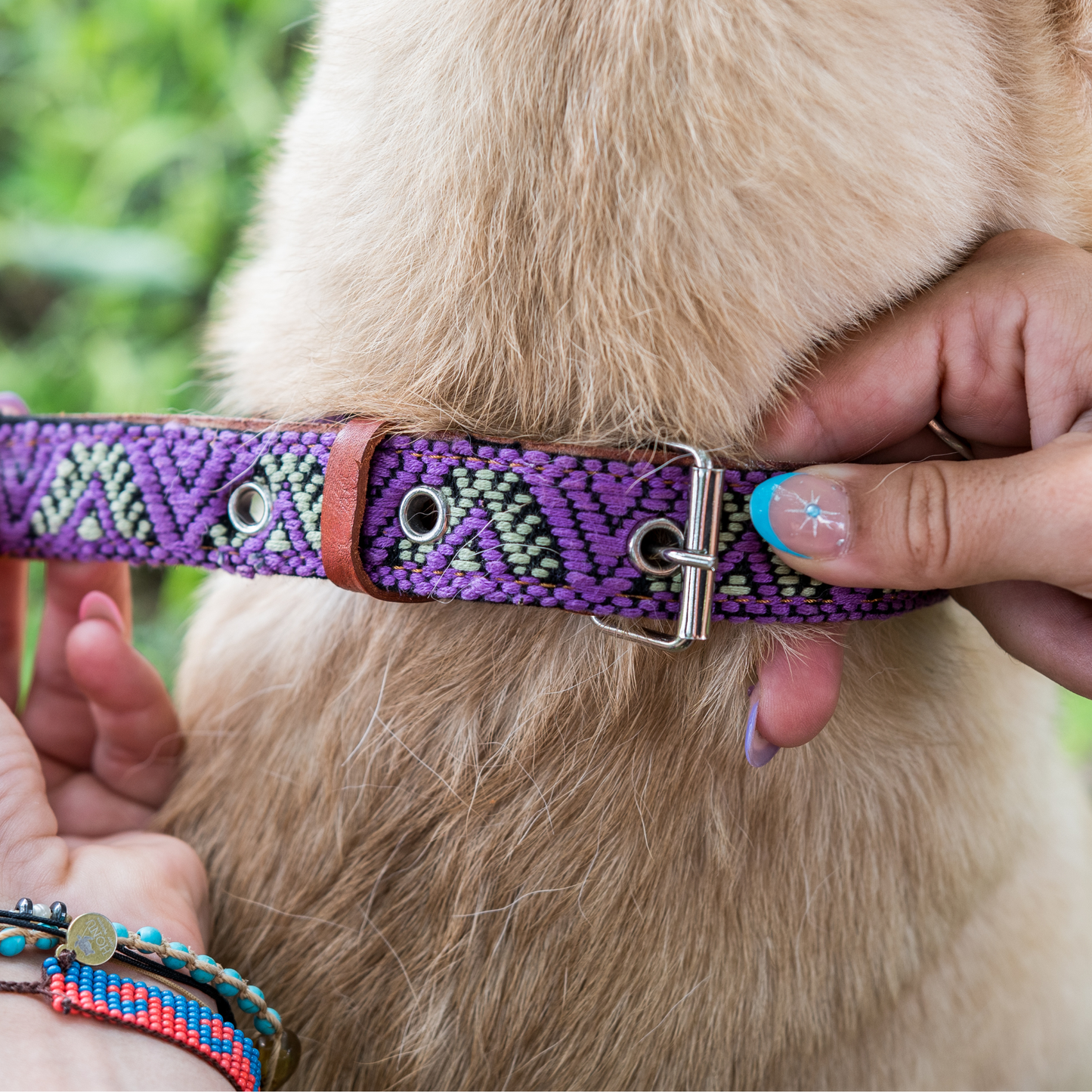 Handmade Leather Dog Collar — Aztec Embroidered | Amethyst - Leather Dog Collar - Paw Tribe