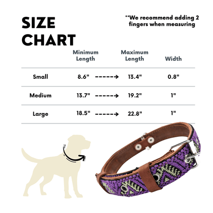 Handmade Leather Dog Collar — Aztec Embroidered | Amethyst - Leather Dog Collar - Paw Tribe