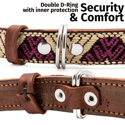 Handmade Leather Dog Collar — Aztec Embroidered | Baja White - Leather Dog Collar - Paw Tribe