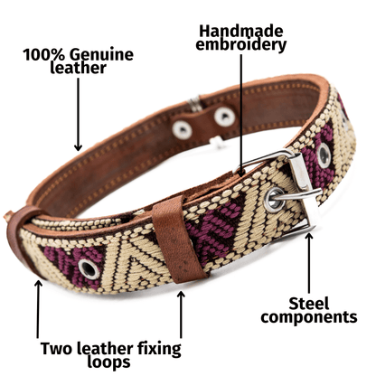 Handmade Leather Dog Collar — Aztec Embroidered | Baja White - Leather Dog Collar - Paw Tribe