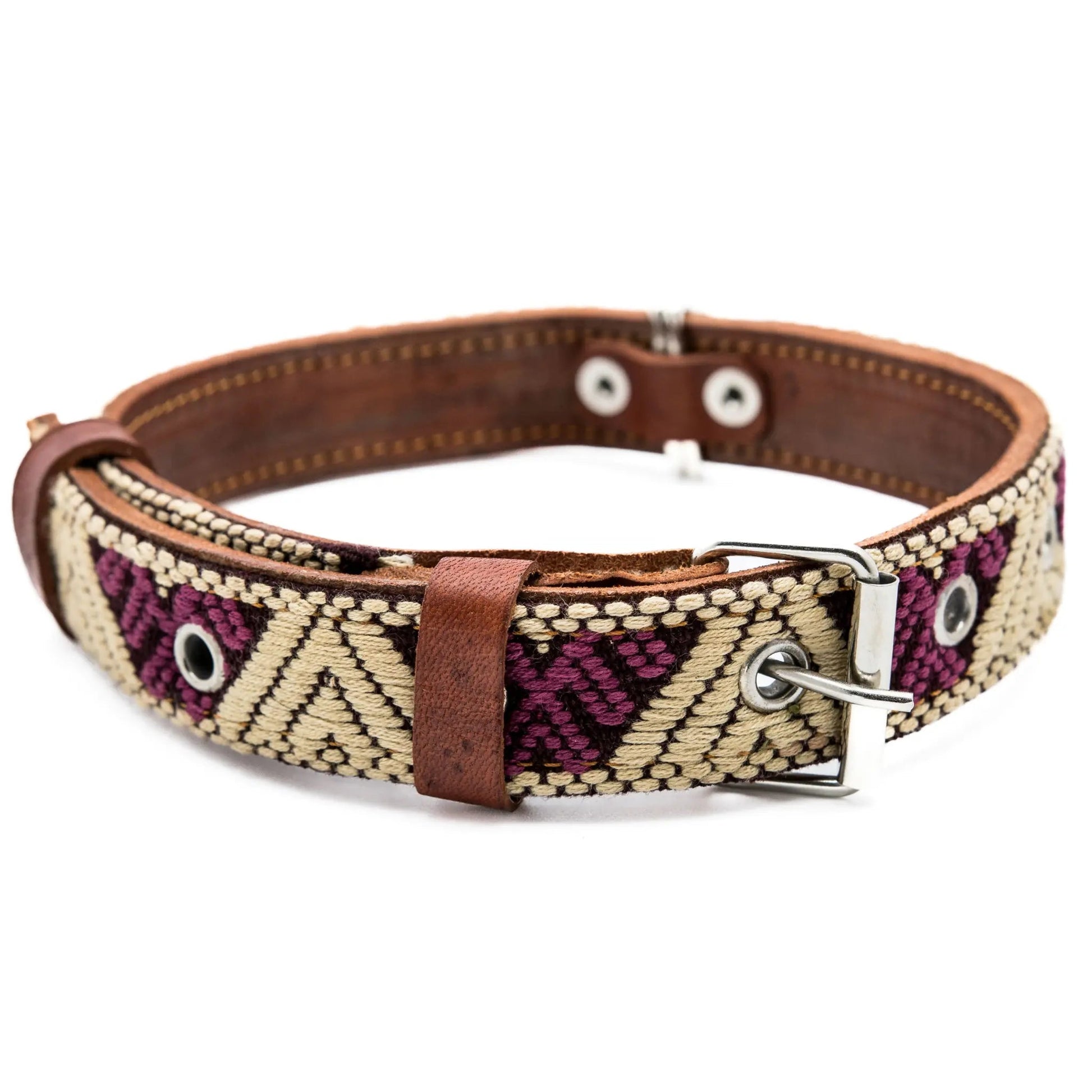 Handmade Leather Dog Collar — Aztec Embroidered | Baja White - Leather Dog Collar - Paw Tribe