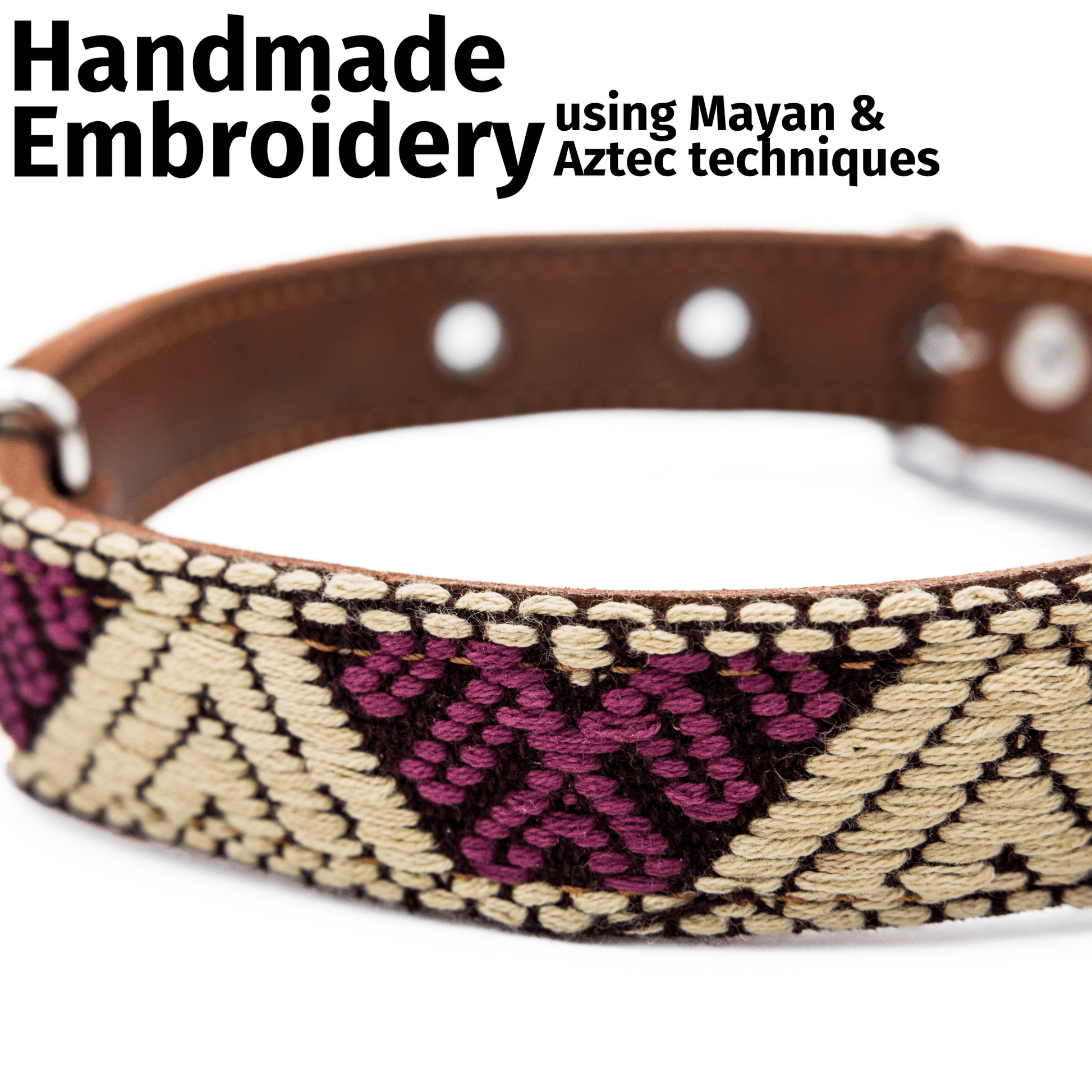 Handmade Leather Dog Collar — Aztec Embroidered | Baja White - Leather Dog Collar - Paw Tribe