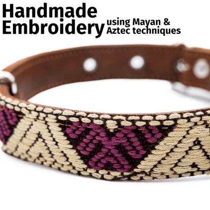 Handmade Leather Dog Collar — Aztec Embroidered | Baja White - Leather Dog Collar - Paw Tribe