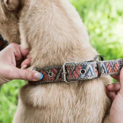 Handmade Leather Dog Collar — Aztec Embroidered | Bronze Olive - Leather Dog Collar - Paw Tribe