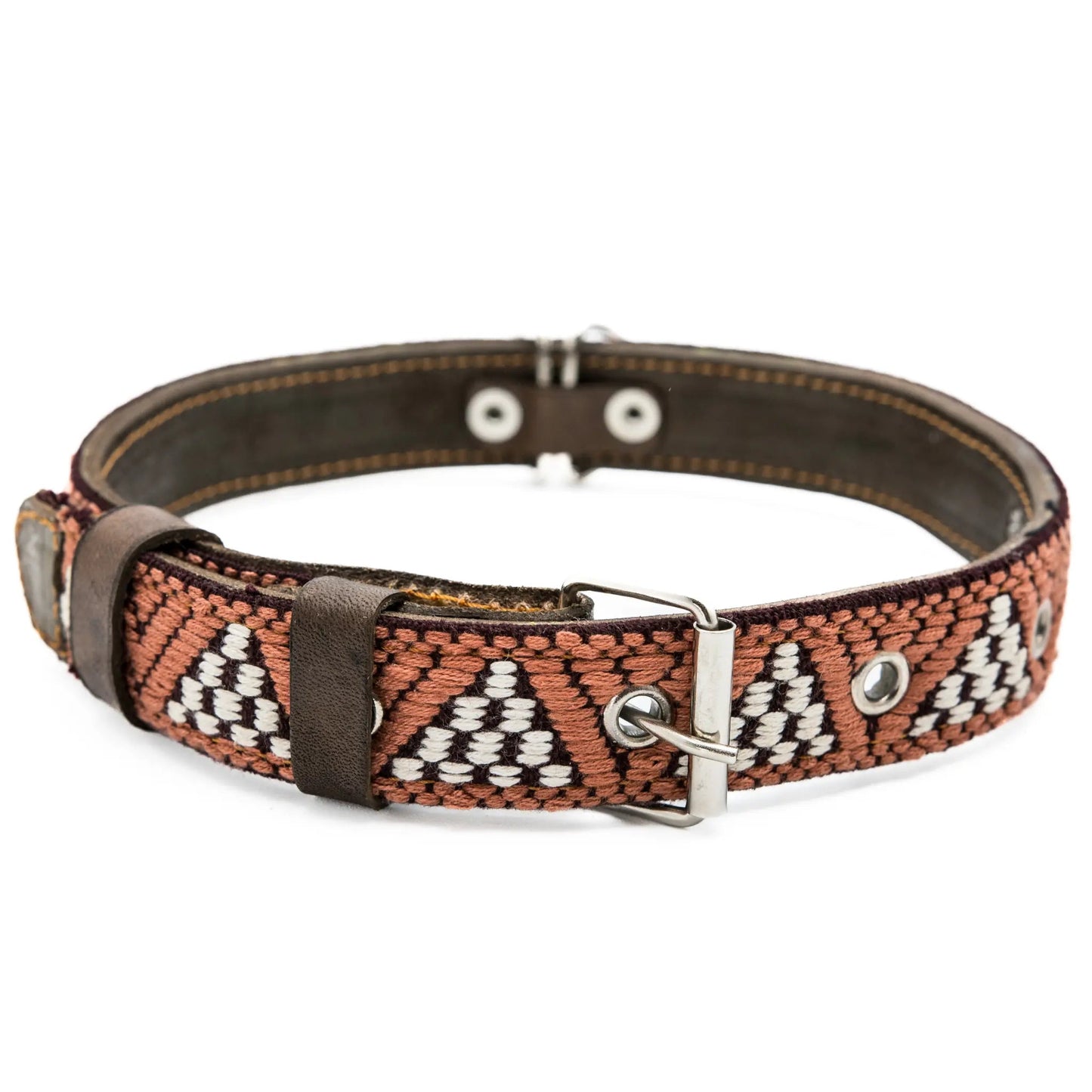Handmade Leather Dog Collar — Aztec Embroidered | Brown Rust - Leather Dog Collar - Paw Tribe
