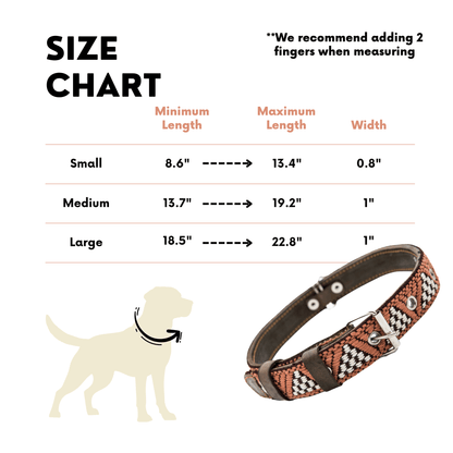 Handmade Leather Dog Collar — Aztec Embroidered | Brown Rust - Leather Dog Collar - Paw Tribe