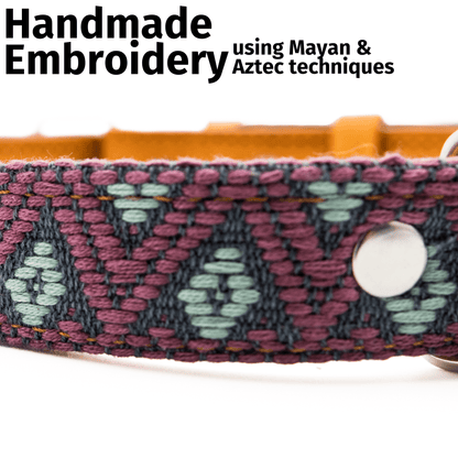 Handmade Leather Dog Collar — Aztec Embroidered | Camelot - Leather Dog Collar - Paw Tribe