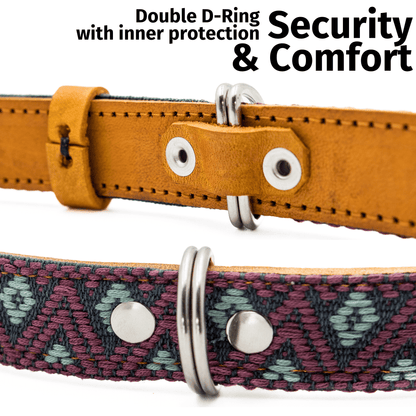 Handmade Leather Dog Collar — Aztec Embroidered | Camelot - Leather Dog Collar - Paw Tribe