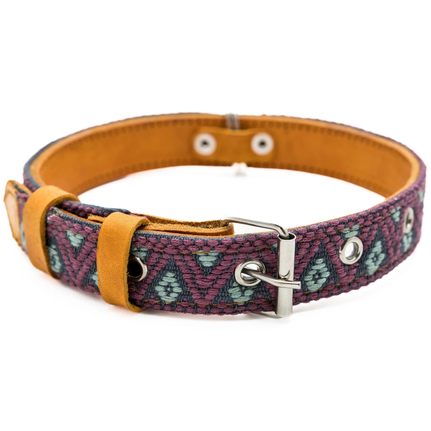 Handmade Leather Dog Collar — Aztec Embroidered | Camelot - Leather Dog Collar - Paw Tribe