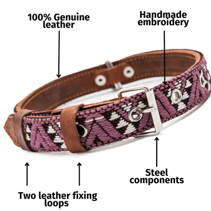 Handmade Leather Dog Collar — Aztec Embroidered | Carissma - Leather Dog Collar - Paw Tribe