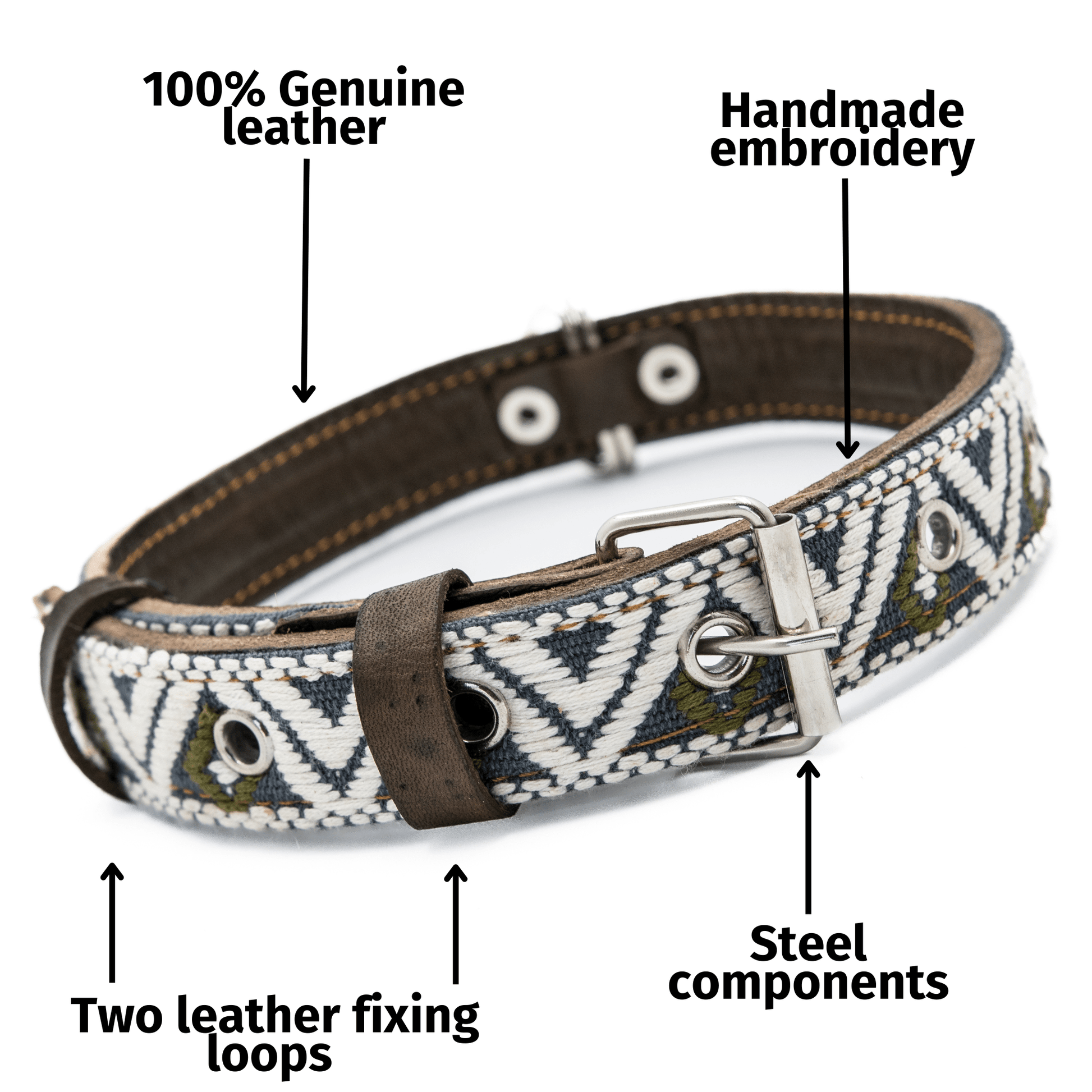 Handmade Leather Dog Collar — Aztec Embroidered | Ceramic Cello - Leather Dog Collar - Paw Tribe