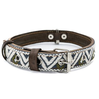Handmade Leather Dog Collar — Aztec Embroidered | Ceramic Cello - Leather Dog Collar - Paw Tribe