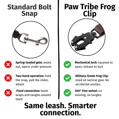 Leather Dog Leash — Full Grain with Quick - Release Frog Clip - Heavy - Duty Leather Dog Leash - Paw Tribe