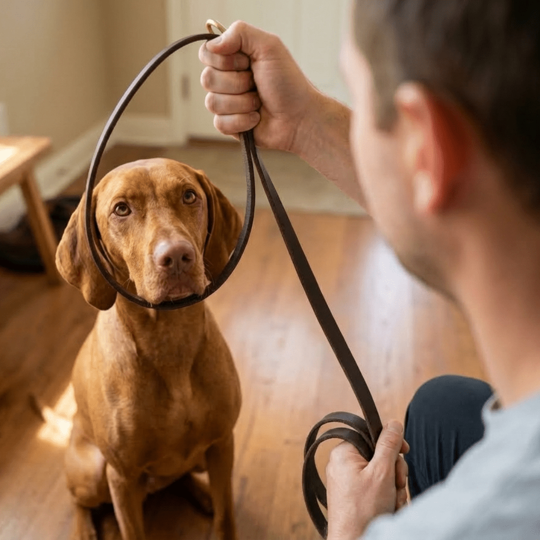 Leather Slip Lead — One - Piece Leash and Collar with Brass Ring - Leather Dog Leash - Paw Tribe